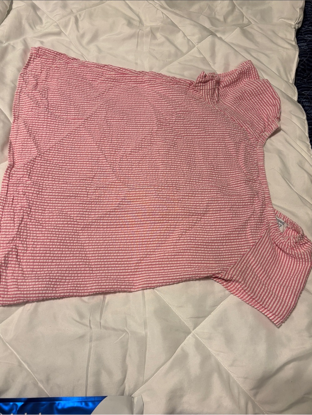 Crown & Ivy Kids Pink White Seersucker Ruffle Bow Top Size Large L
